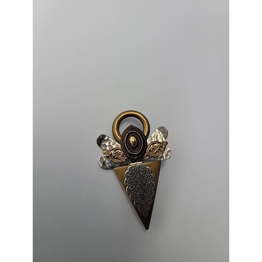 Vintage Treska Angel Brooch Pin Mixed Metal Halo Geometric Religious Signed - Picture 3 of 12
